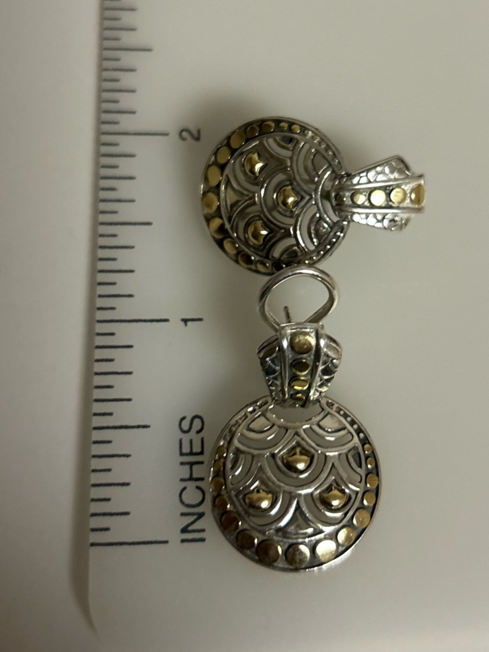 John Hardy Legends Naga collection round drop earrings sterling silver 18K gold - Picture 10 of 15